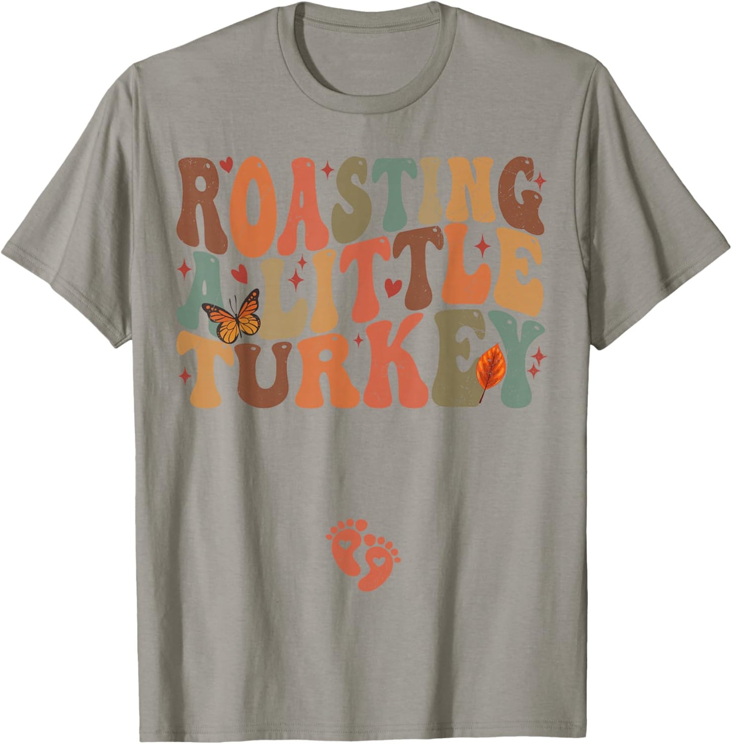 Roasting a Little Turkey Disstressed Thanksgiving Pregnancy T-Shirt - T-Shirt | Sand