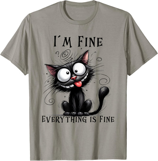 Hilarious Kitty Design for Cat Lovers I´m Fine Funny Cat T-Shirt - T-Shirt | Sand