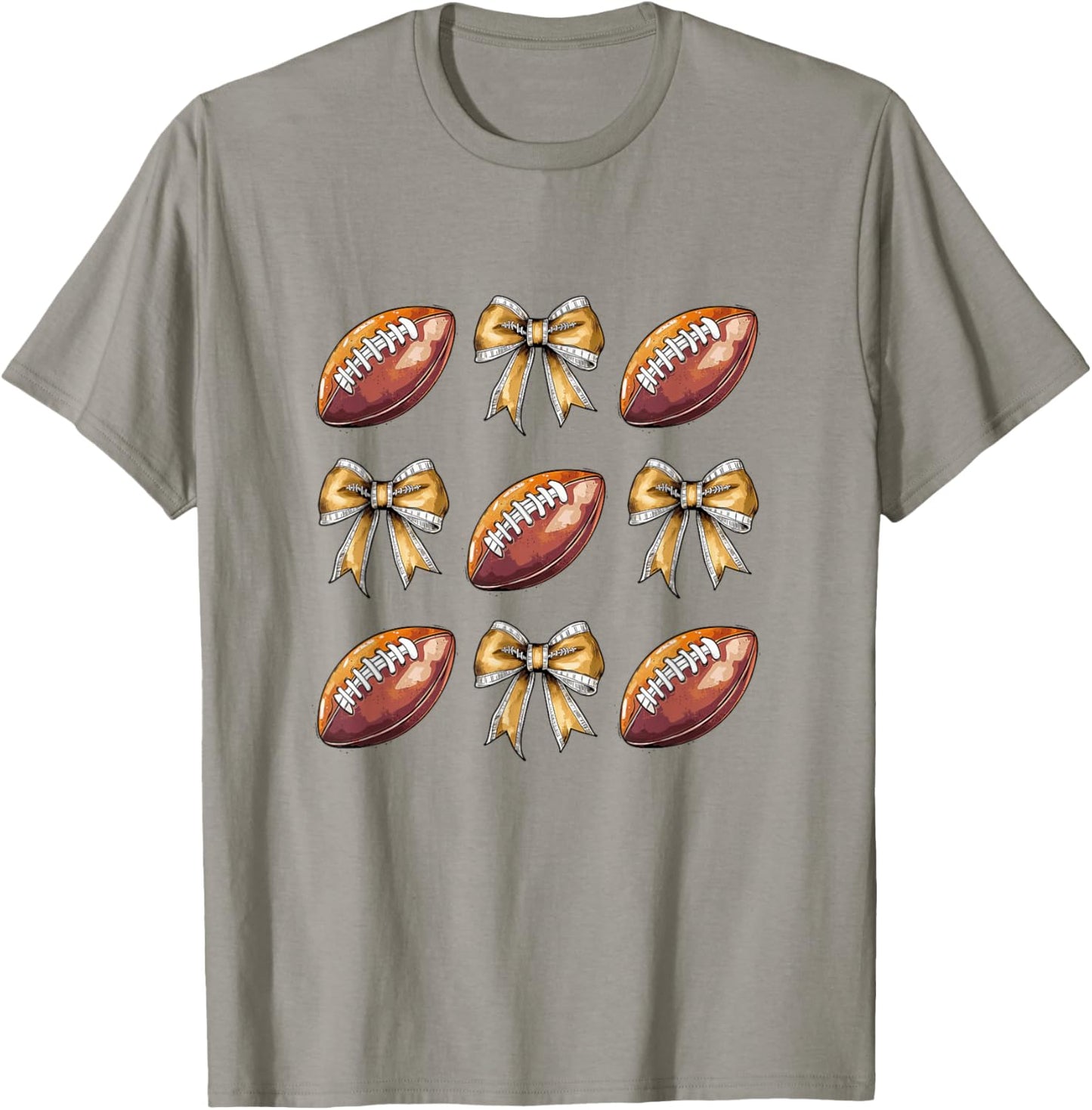 Funny Game Day Football Retro Coquette Bow Football Mama T-Shirt - T-Shirt | Sand