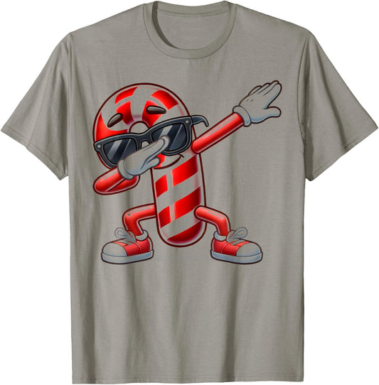 Dabbing Candy Cane Funny Christmas T-Shirt - T-Shirt | Sand