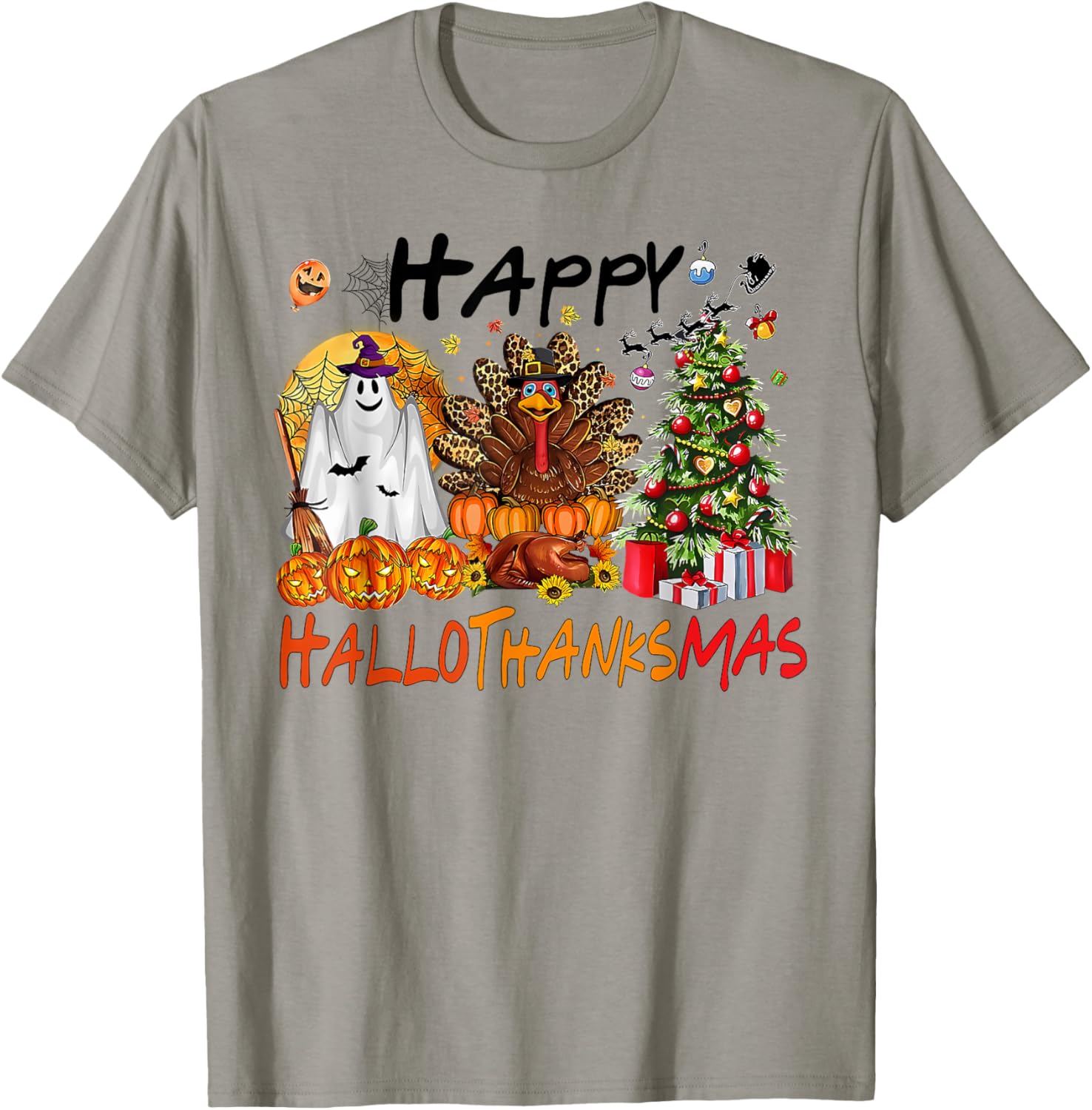 Halloween Thanksgiving Xmas Costume Happy HalloThanksMas T-Shirt - T-Shirt | Sand