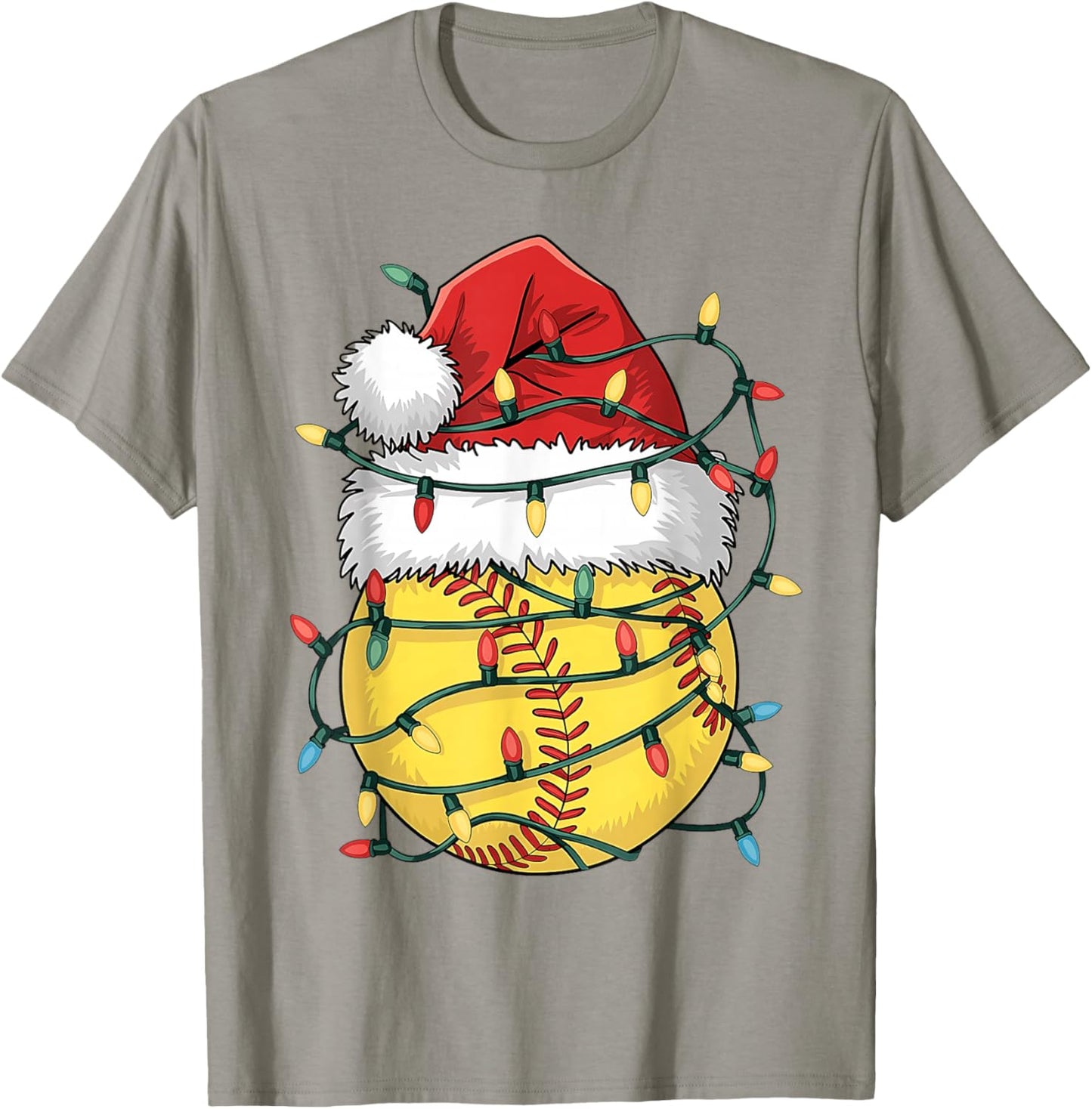 Funny Christmas Softball Santa Hat Girls Xmas Lights T-Shirt - T-Shirt | Sand