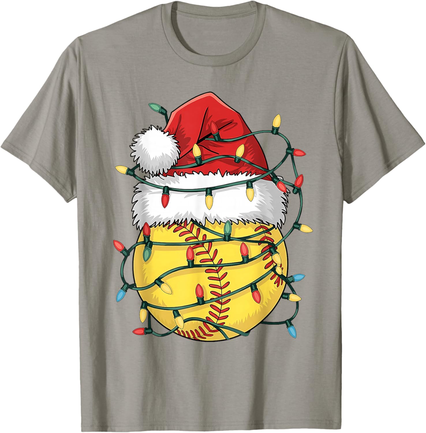 Funny Christmas Softball Santa Hat Girls Xmas Lights T-Shirt - T-Shirt | Sand