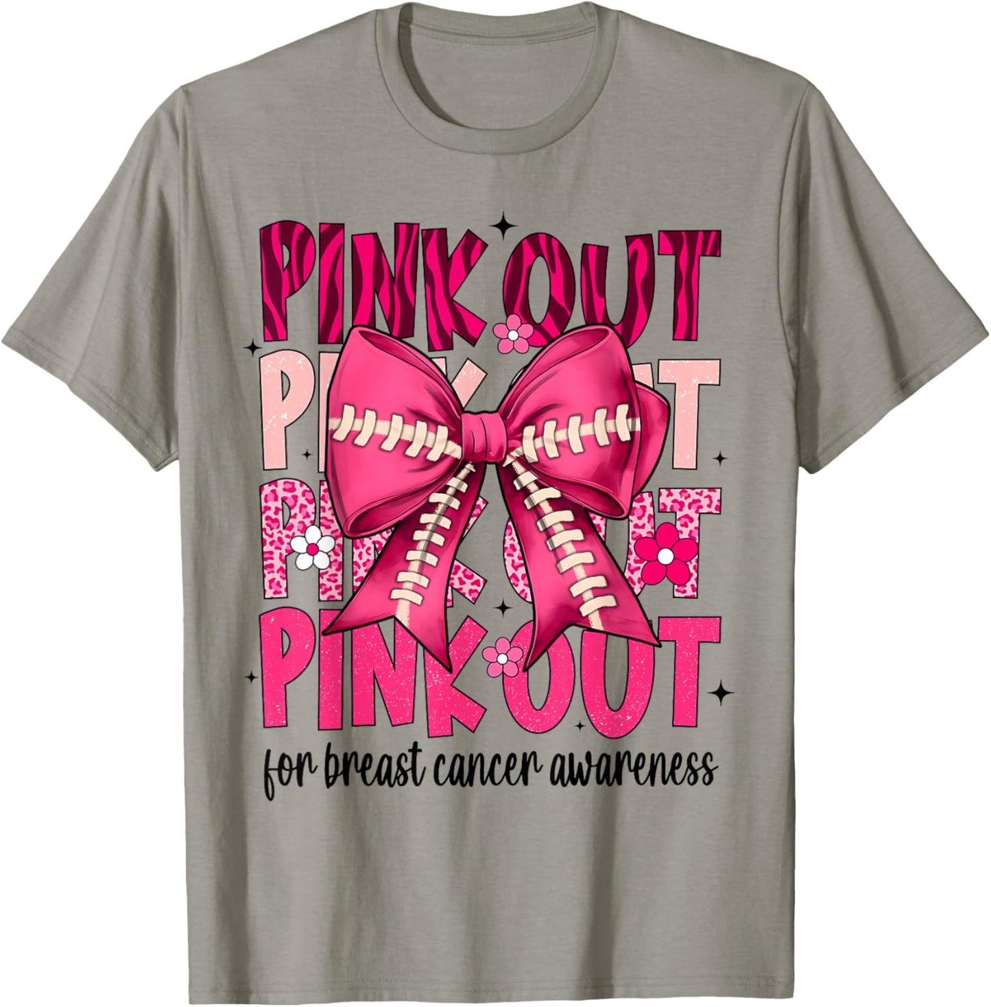 Pink Out Football Pink Coquette Bow Breast Cancer Awareness T-Shirt - T-Shirt | Sand