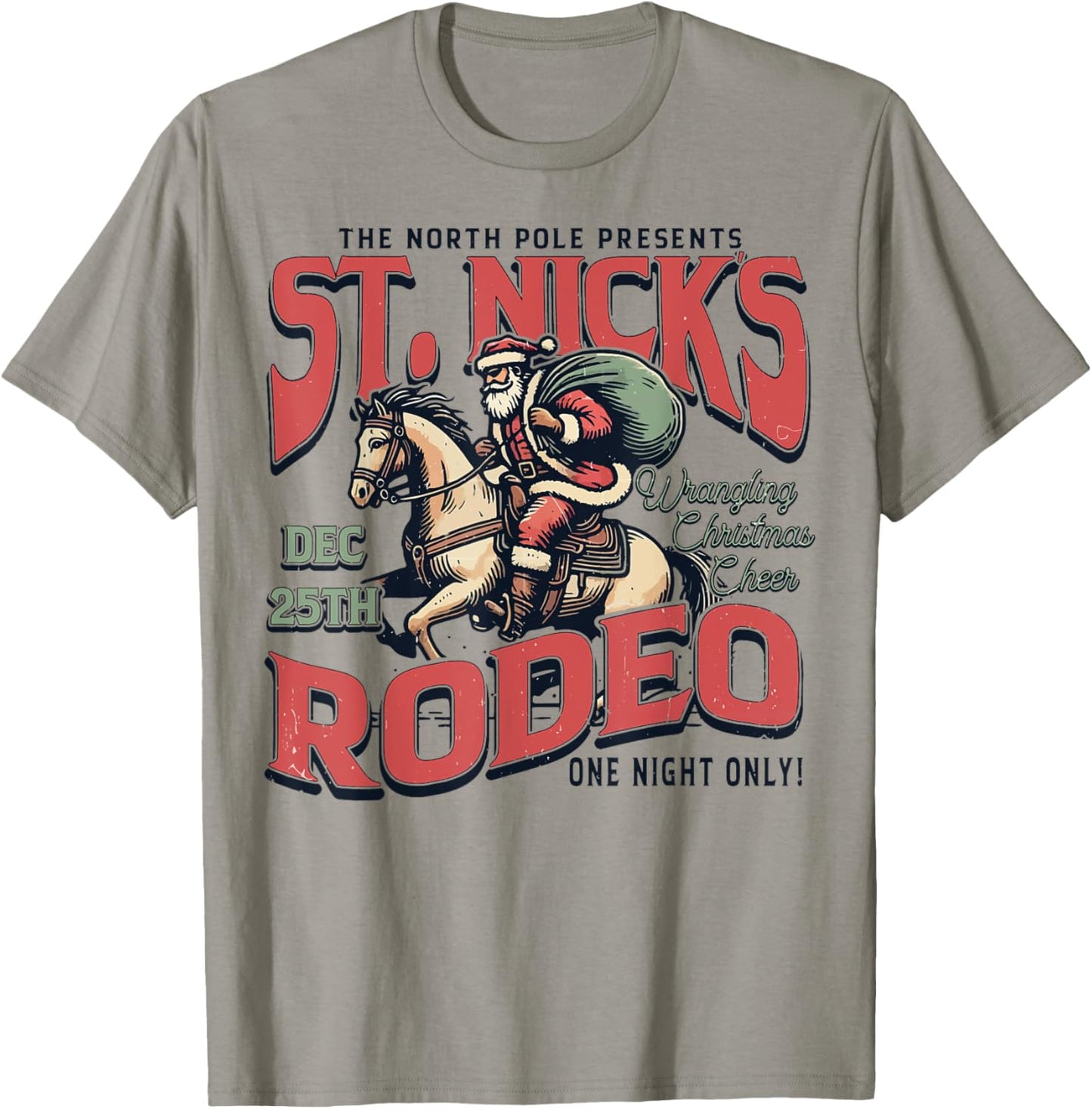 St. Nick's Rodeo Vintage Christmas Cowboy Santa Western T-Shirt - T-Shirt | Sand
