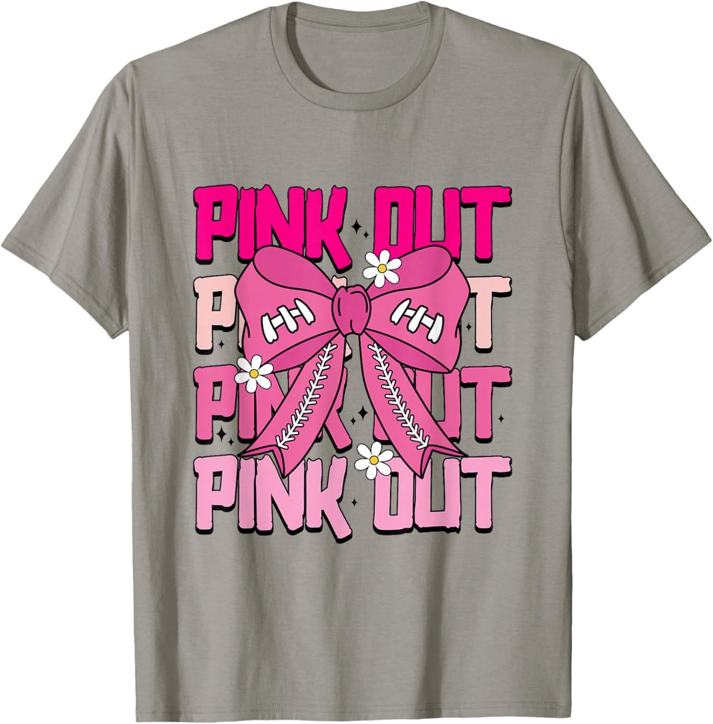 Pink Out Breast Cancer Football Pink Bow Breast Cancer Women T-Shirt - T-Shirt | Sand
