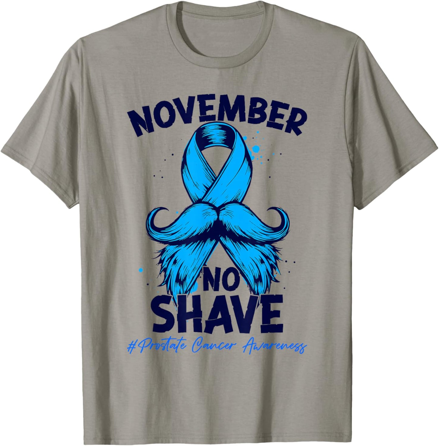 November No Shave Prostate Cancer Awareness Blue Ribbon T-Shirt - T-Shirt | Sand