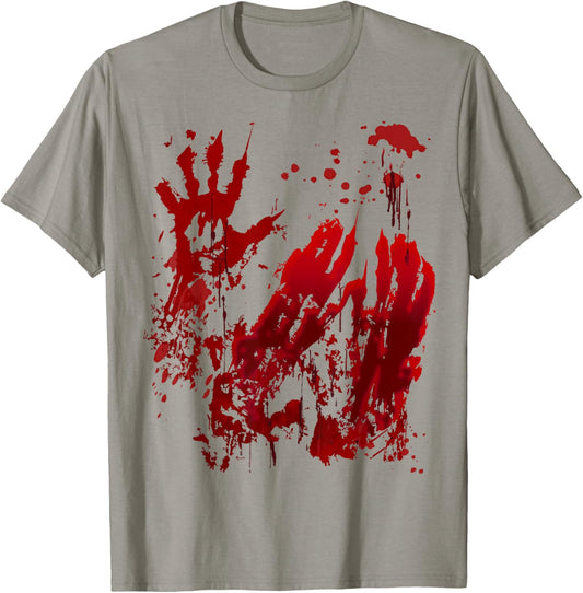 Bloody Halloween Shirt Blood Splatter Zombie Hand Graphic T-Shirt - T-Shirt | Sand