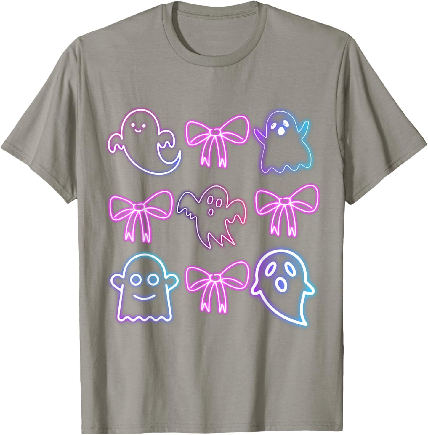 Cute Boo Ghost Spooky Season Glow In Halloween Night Bow T-Shirt - T-Shirt | Sand