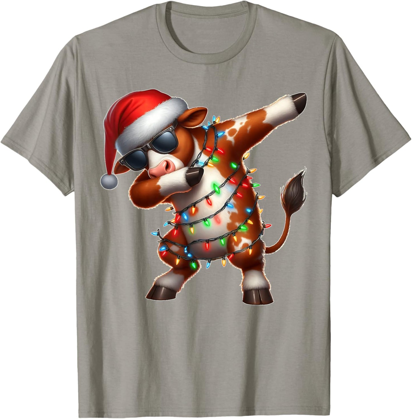 Dabbing Hereford Cattle Farmer Sunglasses Christmas Xmas T-Shirt - T-Shirt | Sand