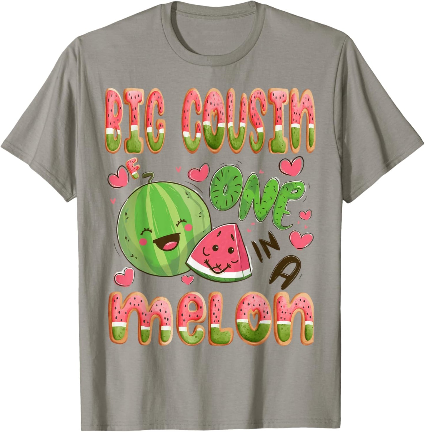 Big Cousin Of One In A Melon 1St Birthday Watermelon Bday T-Shirt - T-Shirt | Sand