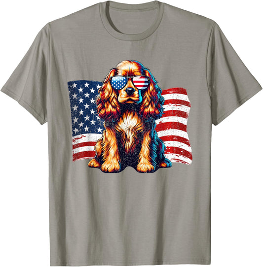 Cocker Spaniel American Flag Sunglasses Patriotic Vintage T-Shirt - T-Shirt | Sand