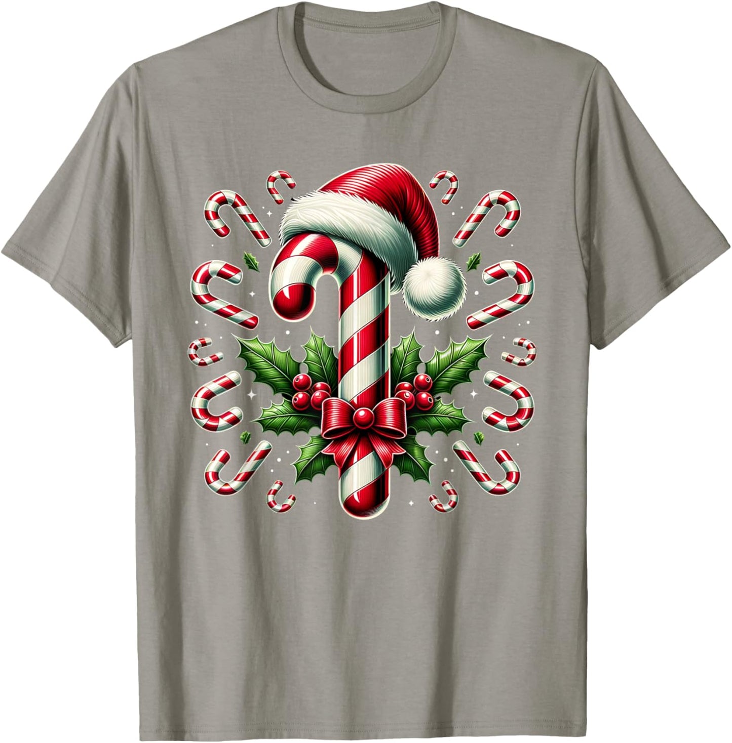 Christmas Candy Cane Crew Lights Red and White Candy Costume T-Shirt - T-Shirt | Sand