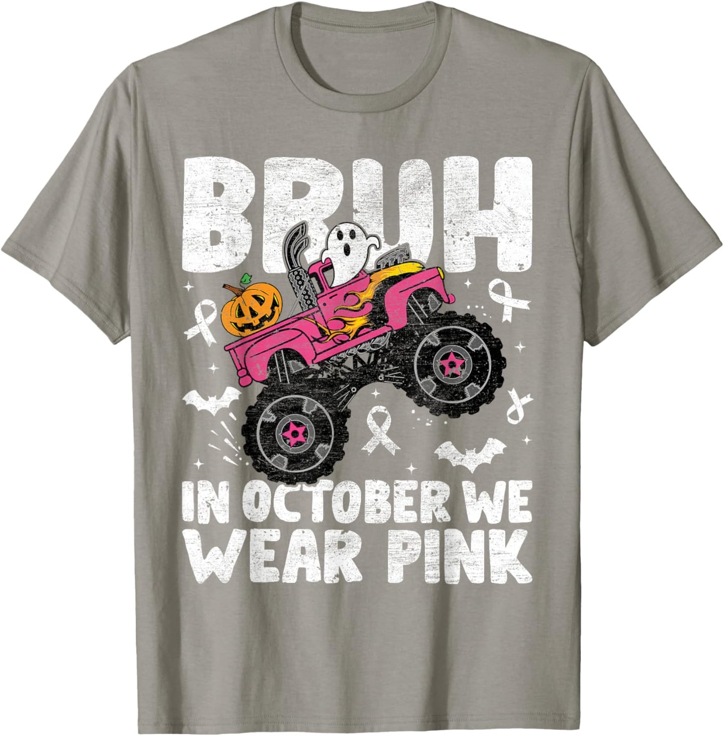 Bruh In October Wear Pink Breast Cancer Halloween Kids Boys T-Shirt - T-Shirt | Sand