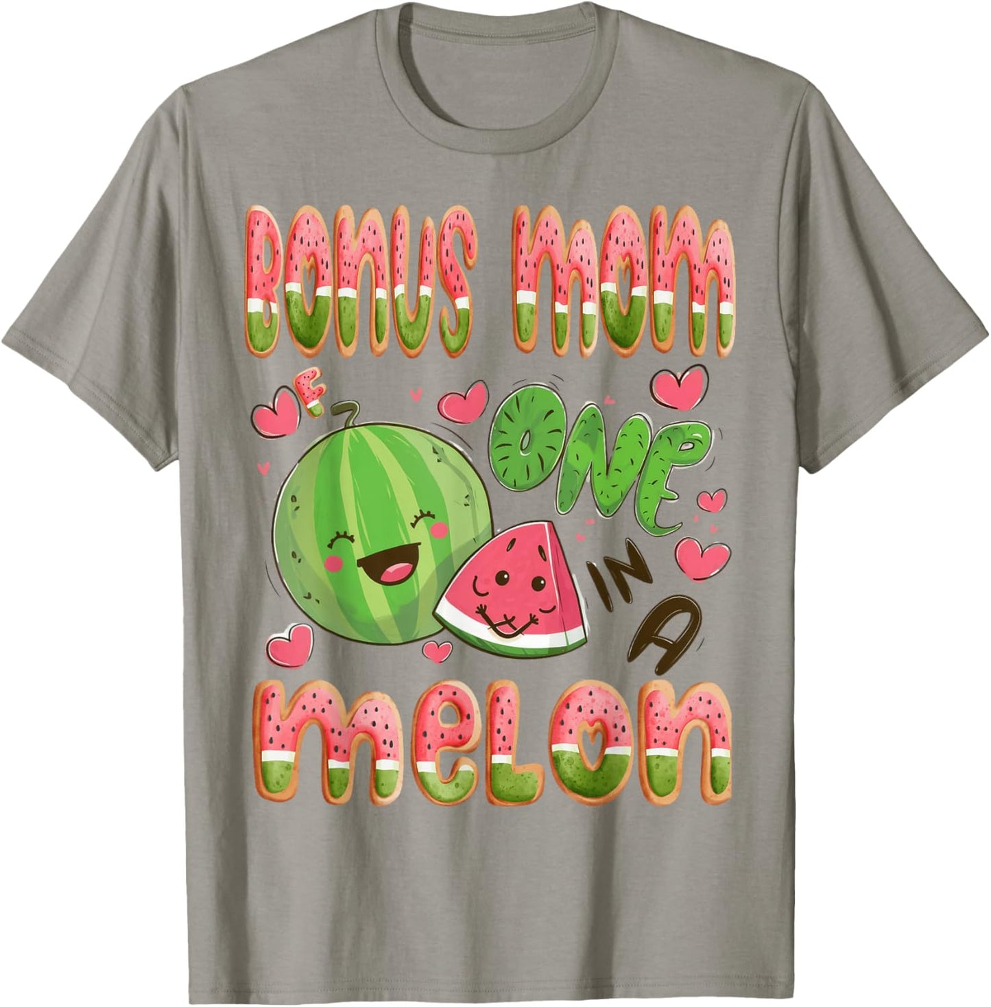 Bonus Mom Of One In A Melon 1St Birthday Watermelon Bday T-Shirt - T-Shirt | Sand