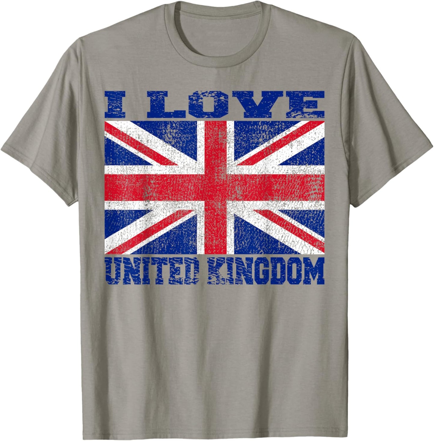 I Love UK - Grunge British Flag Red, White, and Blue Novelty T-Shirt - T-Shirt | Sand