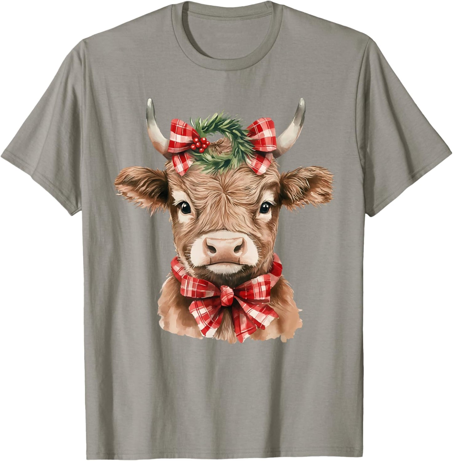 Christmas Highland Cow Cute Moo Cow Coquette Xmas Women Kids T-Shirt - T-Shirt | Sand