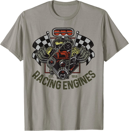 Vintage Drag Racing Retro Car Engine Mechanics Motor Racing T-Shirt - T-Shirt | Sand