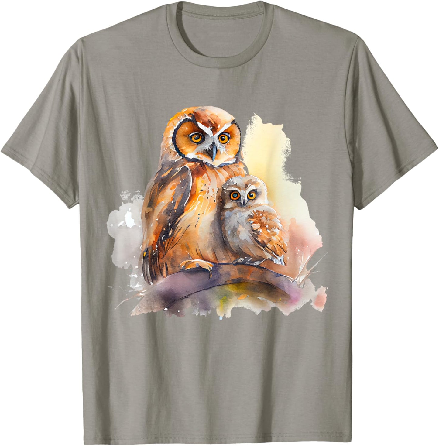 Watercolor Owl Pair Parent Child Nature Art T-Shirt - T-Shirt | Sand