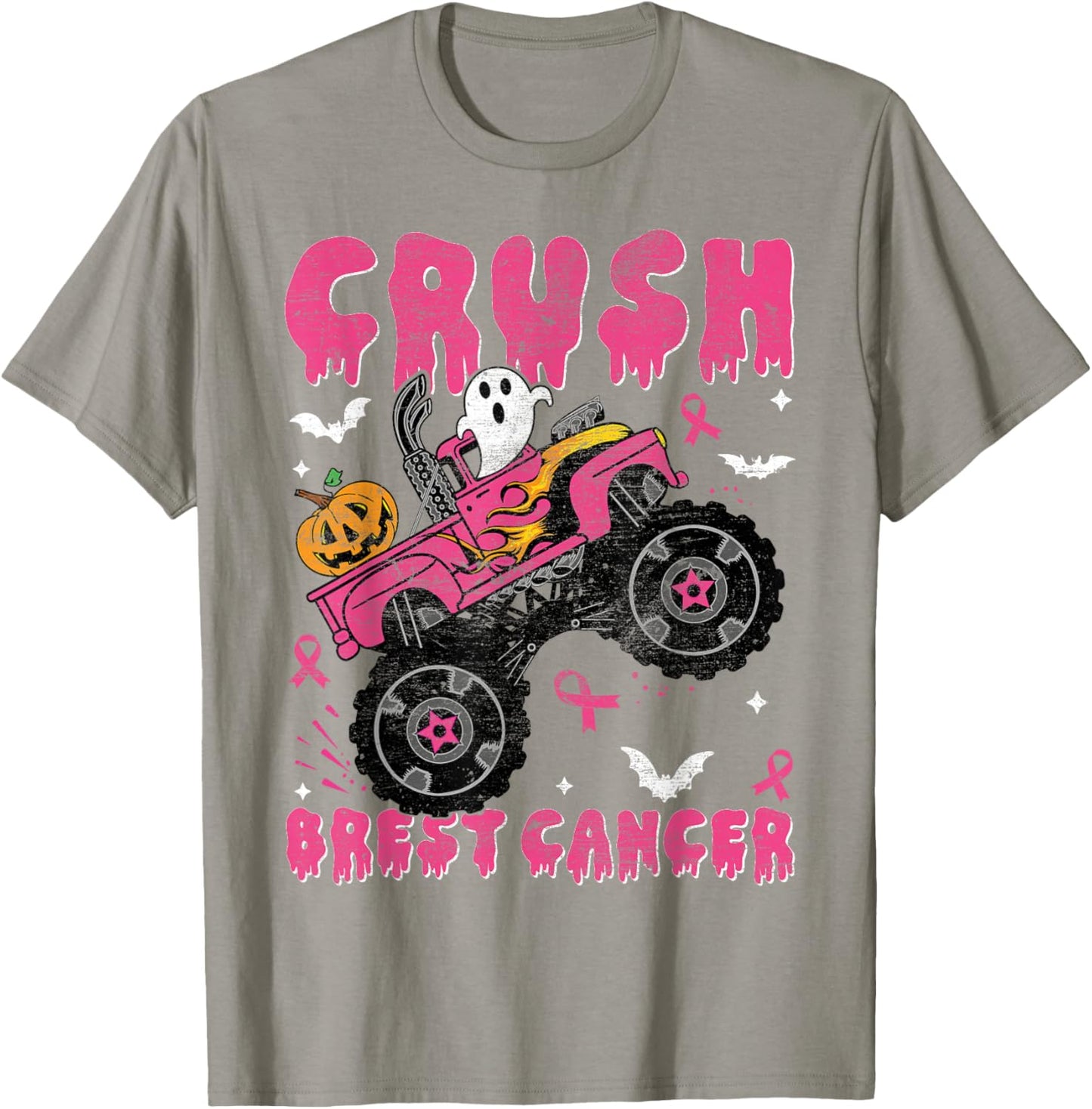 Halloween Monster Truck Crush Breast Cancer Awareness Kids T-Shirt - T-Shirt | Sand