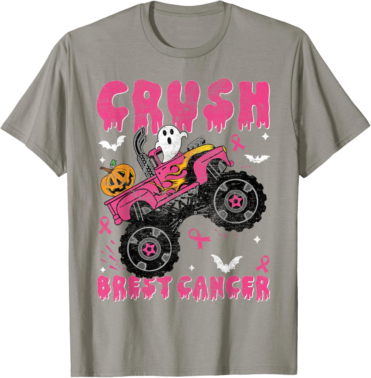 Halloween Monster Truck Crush Breast Cancer Awareness Kids T-Shirt - T-Shirt | Sand