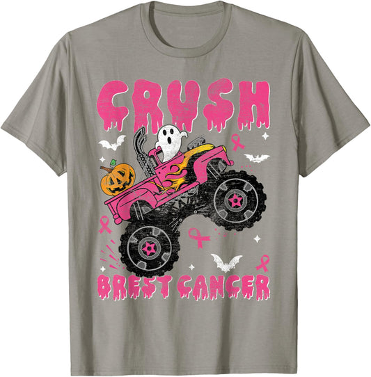 Halloween Monster Truck Crush Breast Cancer Awareness Kids T-Shirt - T-Shirt | Sand