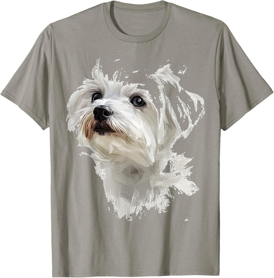 Maltese Dog Motif Pet Illustration Maltese T-Shirt - T-Shirt | Sand