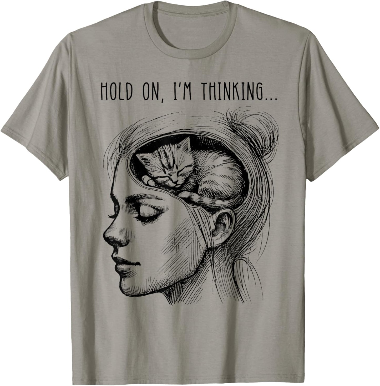 Funny Cat Brain Girl Women Meme Graphic T-Shirt - T-Shirt | Sand
