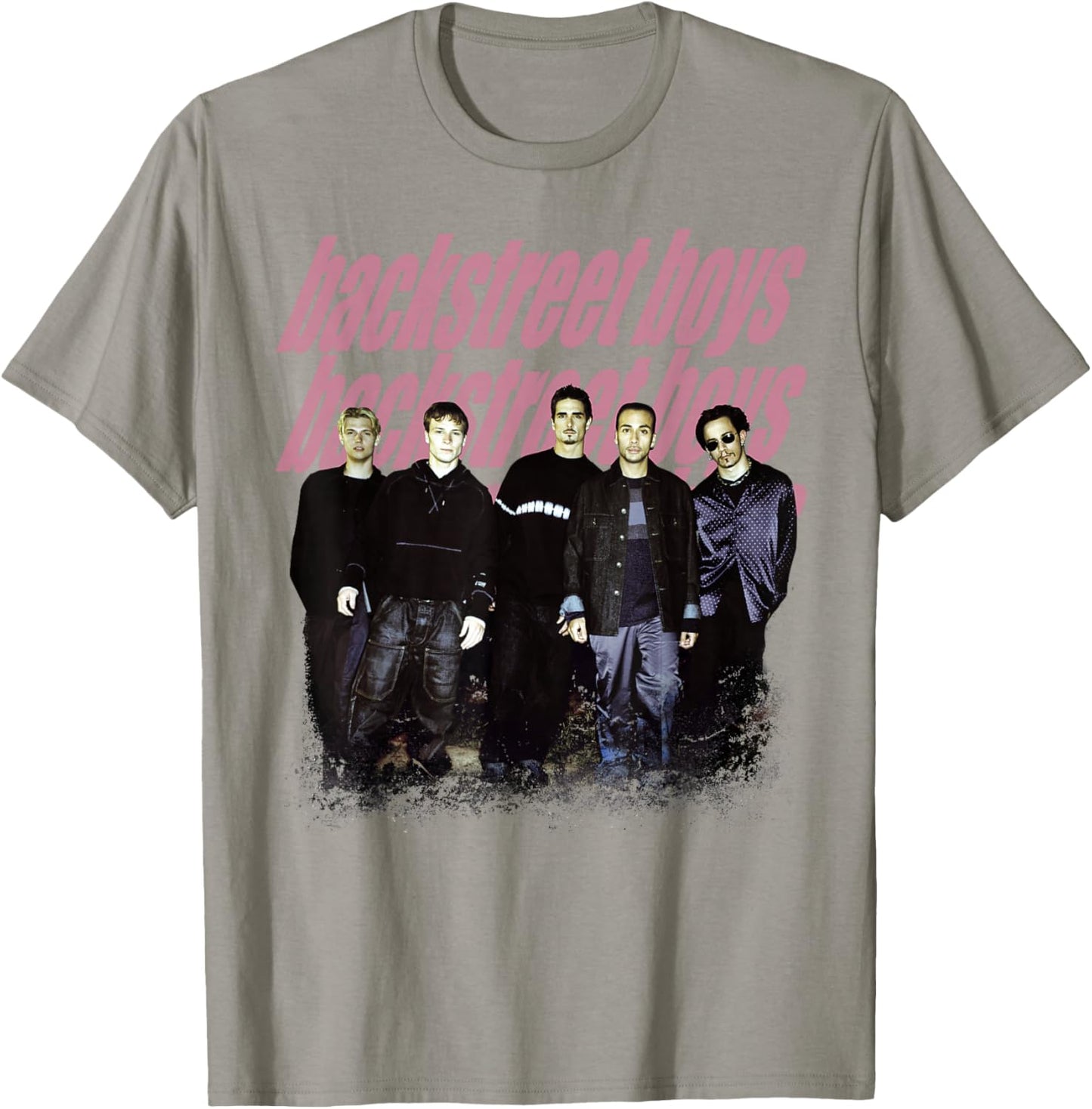 Backstreet Boys – Group Photo Repeat Logo Heather Grey T-Shirt - T-Shirt | Sand