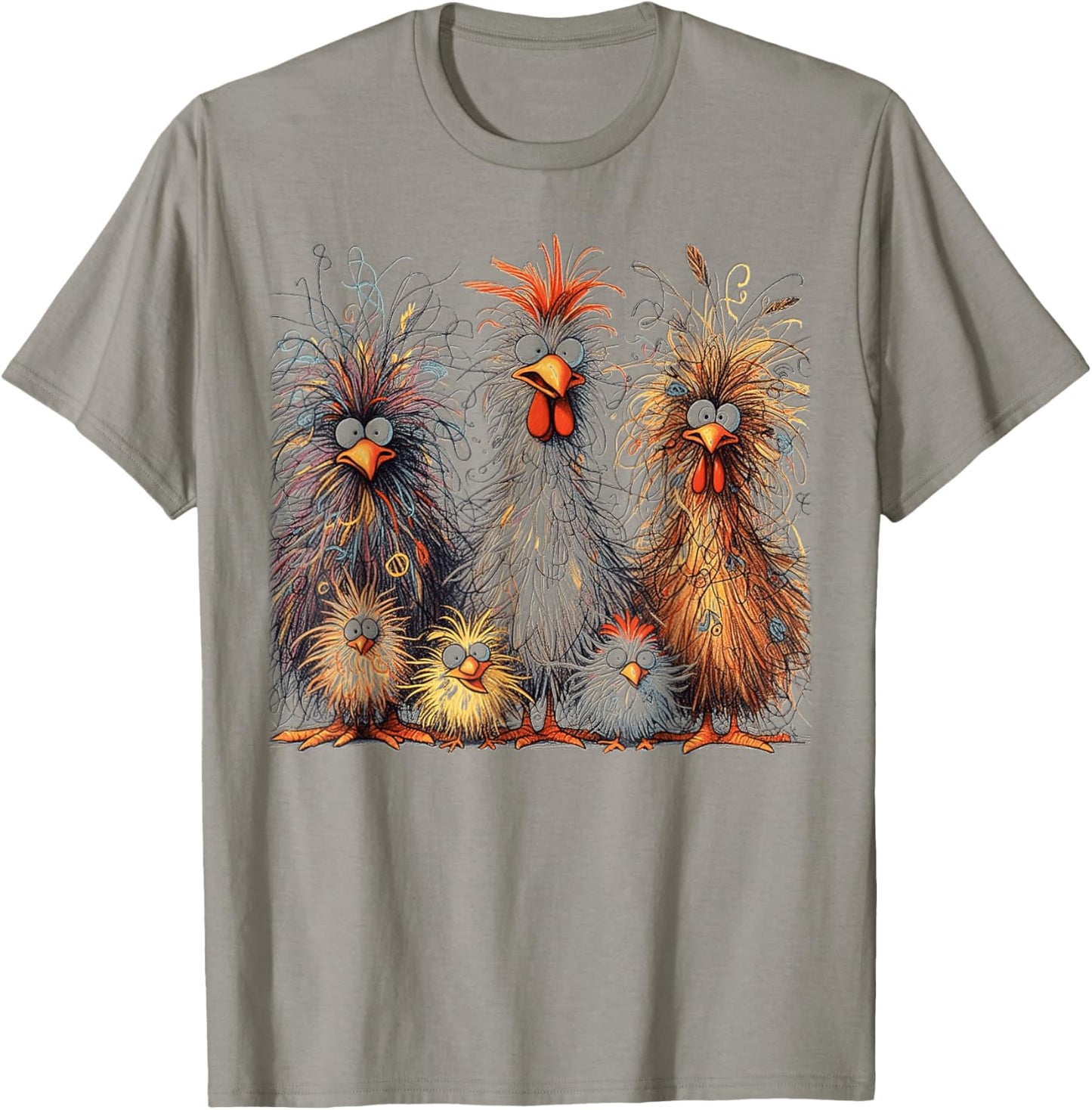Eagerlys Colorful Funny Chicken Art, Crazy Chicken Family T-Shirt - T-Shirt | Sand