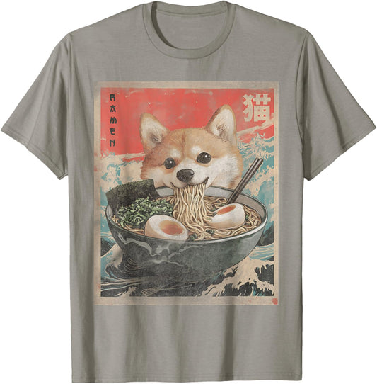 Shiba Inu Ramen Japanese Funny Kawaii Shiba Dog Anime Gifts T-Shirt - T-Shirt | Sand