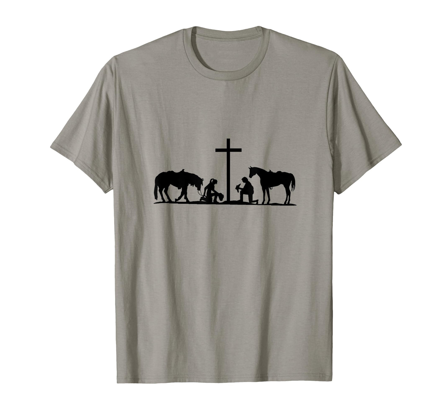 Western couple praying at cross with horses. cowboy. cowgirl T-Shirt