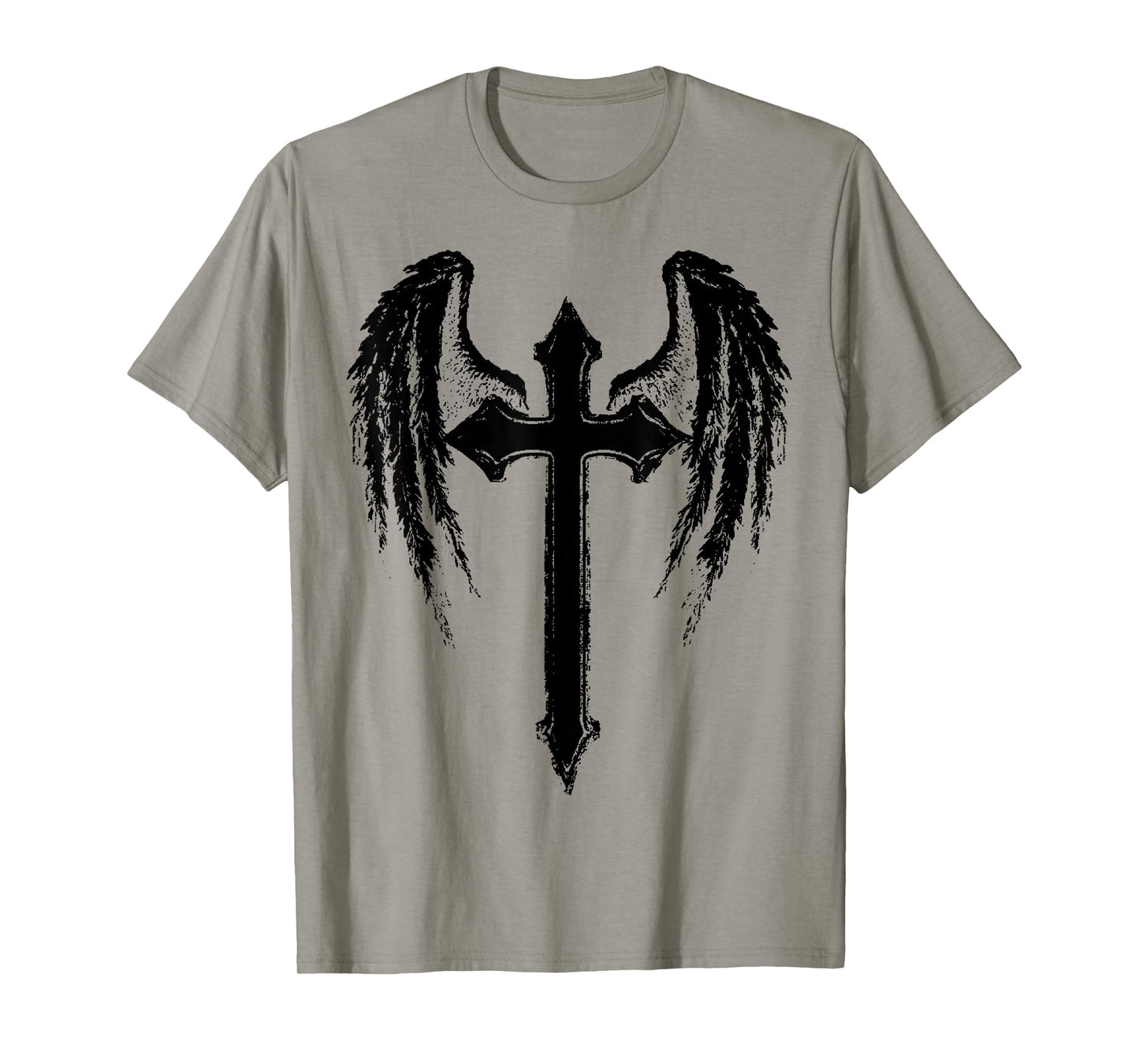 Angel Wings Jesus Christ Cross Christian Graphic Black T-Shirt