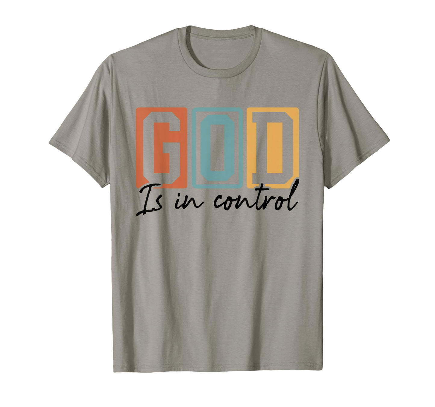 God is in Control Retro Groovy Christian Quote T-Shirt