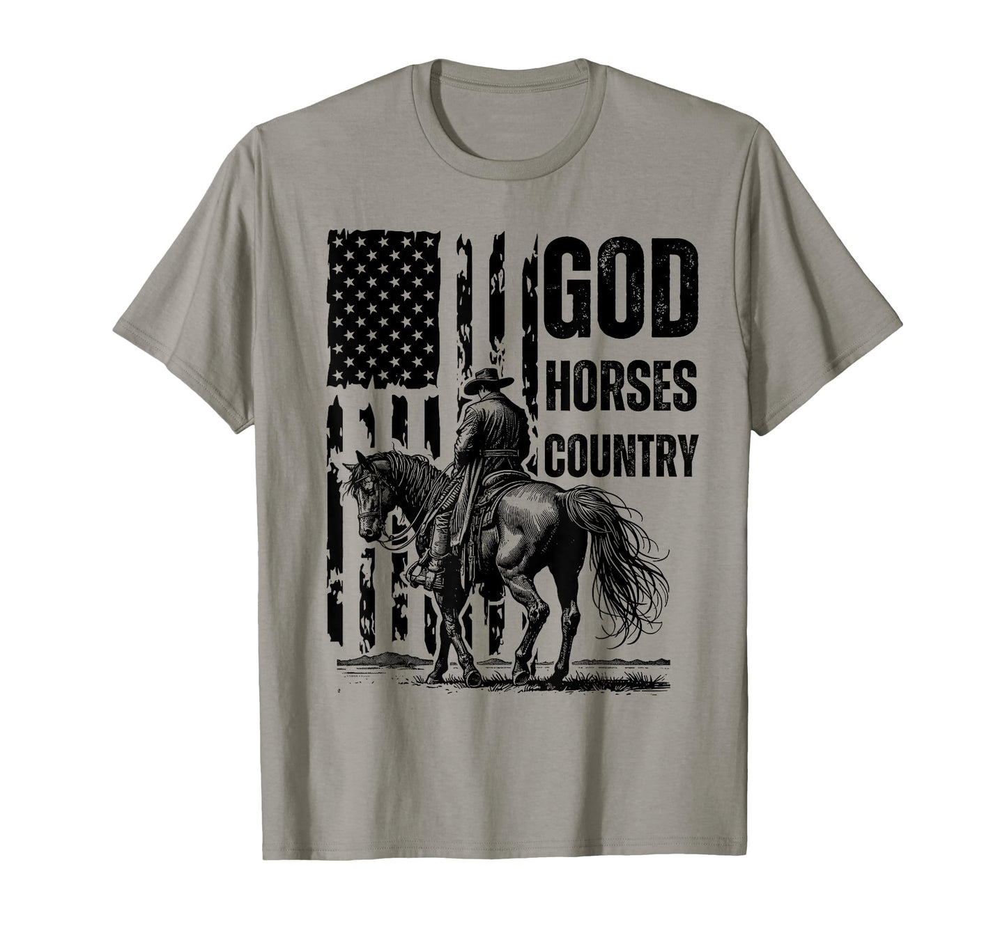 God Horses Country Christian Cowboy & American Patriot T-Shirt - Unisex-Adults, Grey, Small, Short Sleeve