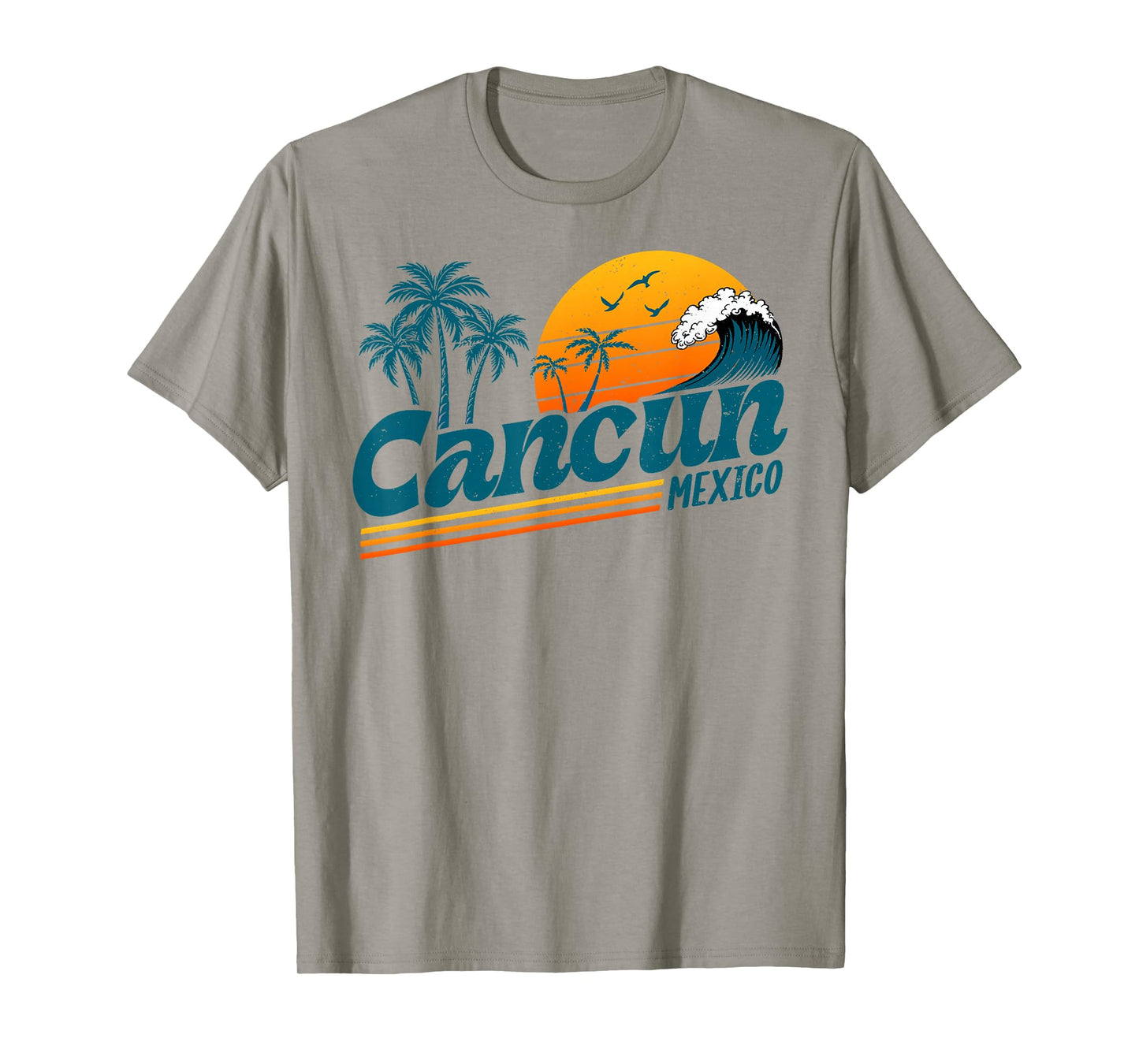 Retro Cancun Mexico Sunset Palm Tree Beach Summer Vacation T-Shirt
