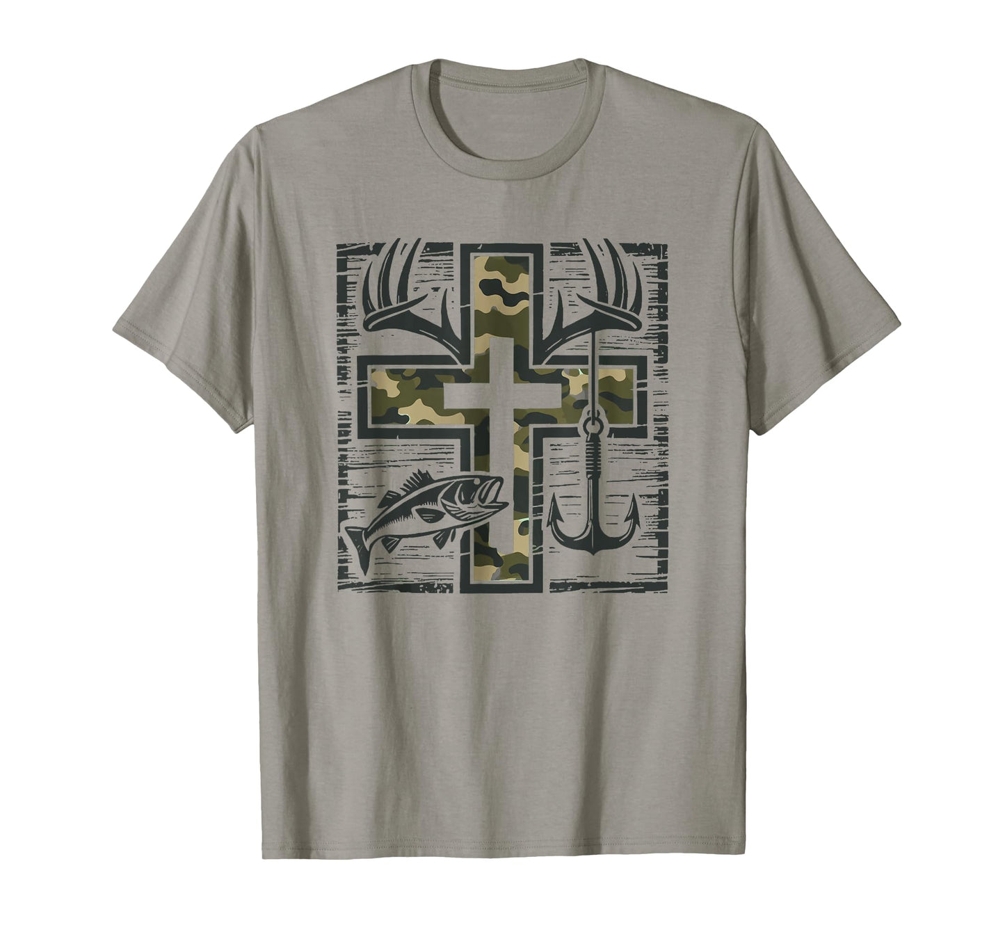 Jesus Camo Cross Shirt With Fish Christian Gift T-Shirt