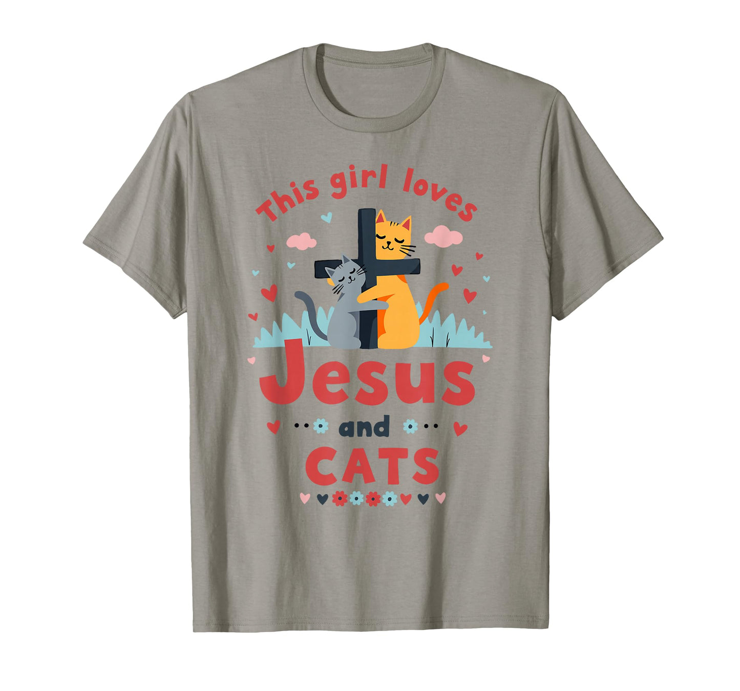 Christian This Girl Loves Jesus and Cats, Cats Hugging Cross T-Shirt