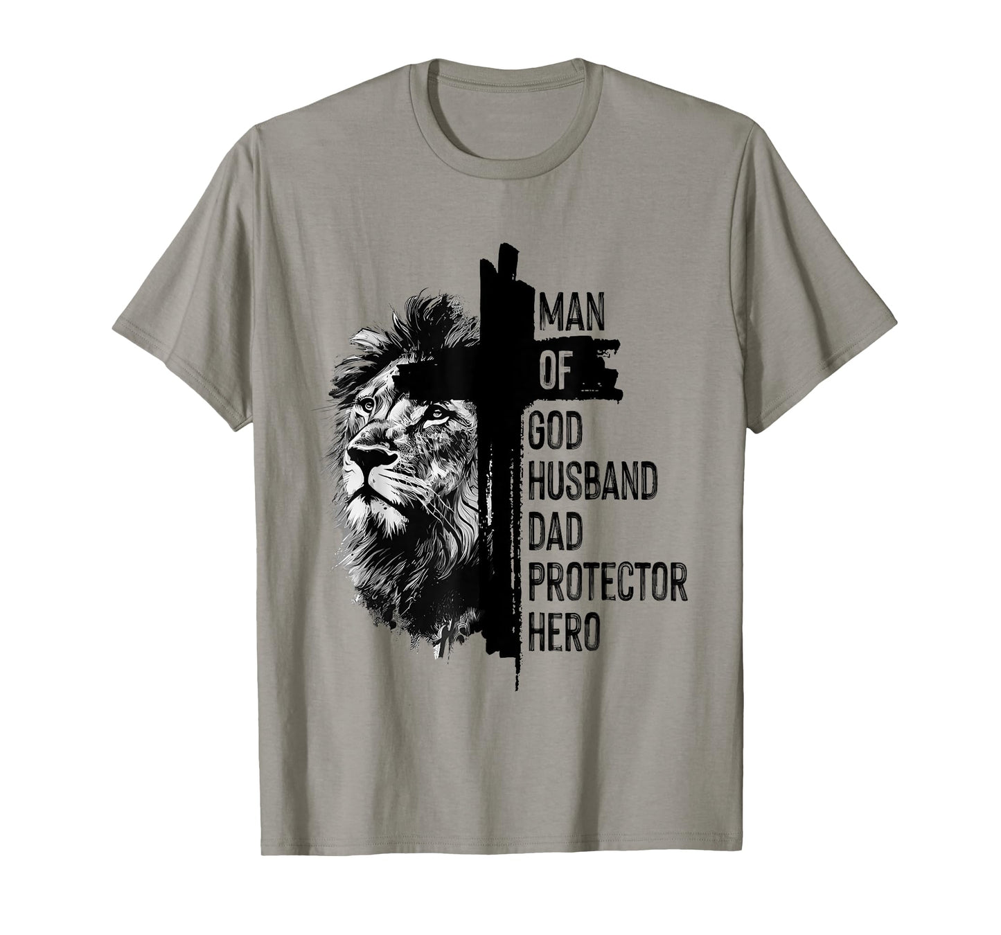 Man of-God Husband Dad Protector Hero Lion Christian Cross T-Shirt