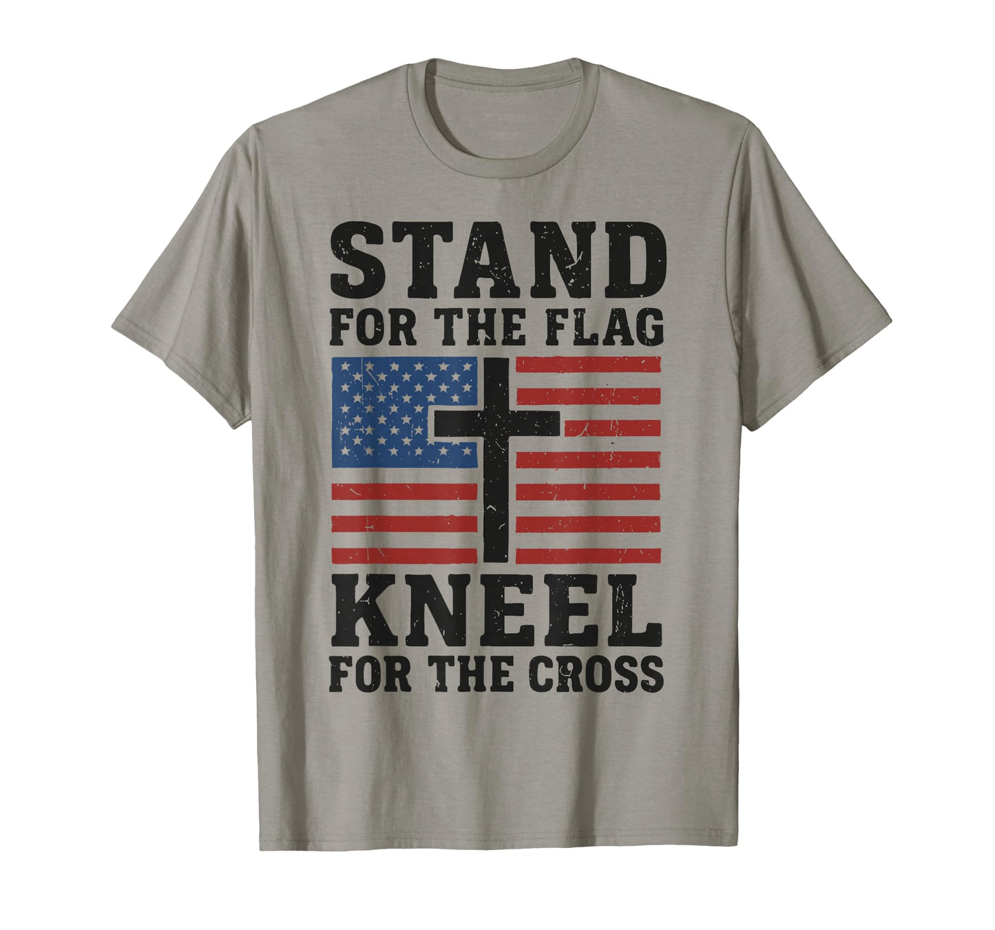 Men Christian Patriotic Stand for Flag Kneel The Cross Faith T-Shirt