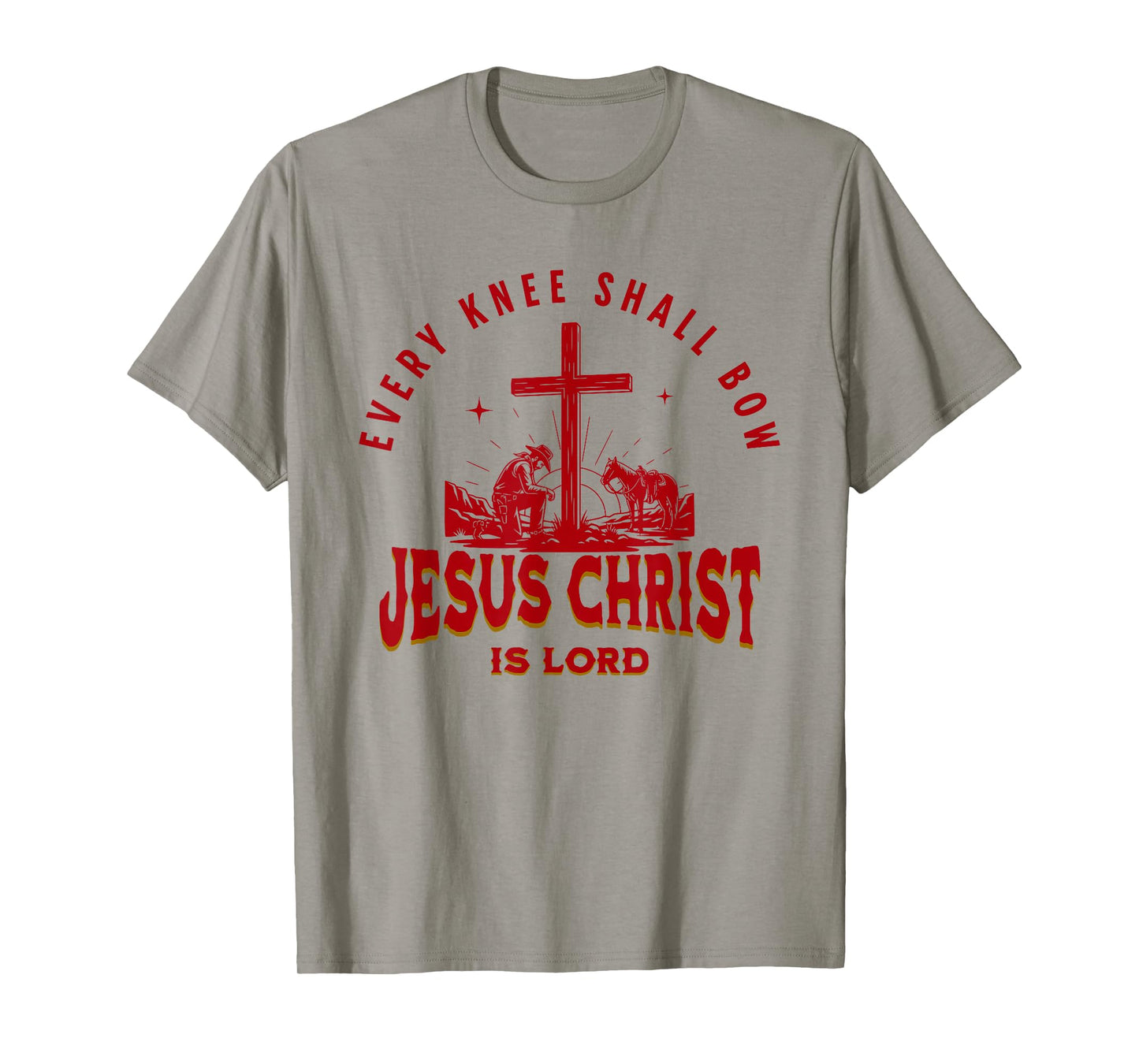 Cowboy Kneeling at Cross Western Jesus for Mens Faith T-Shirt