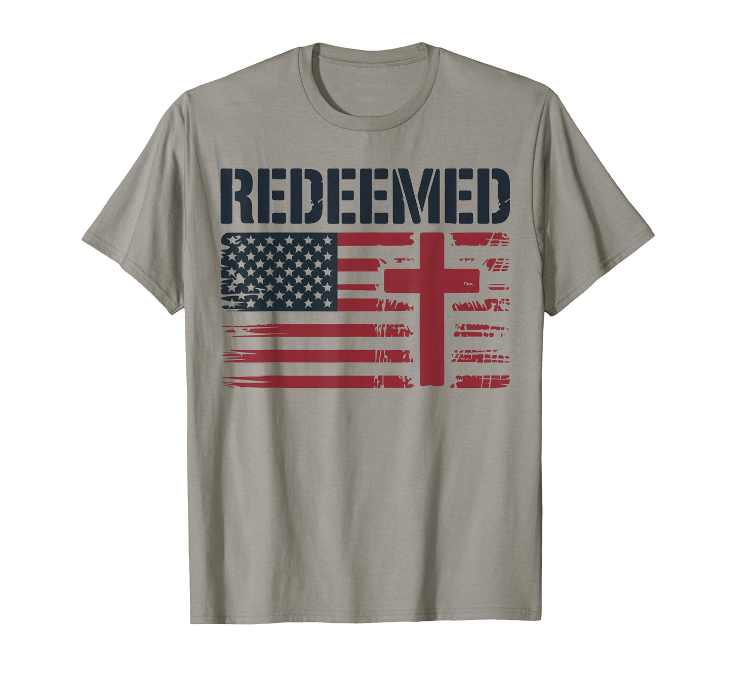 Men's Redeemed American Flag Christian Patriotic Cross Faith T-Shirt