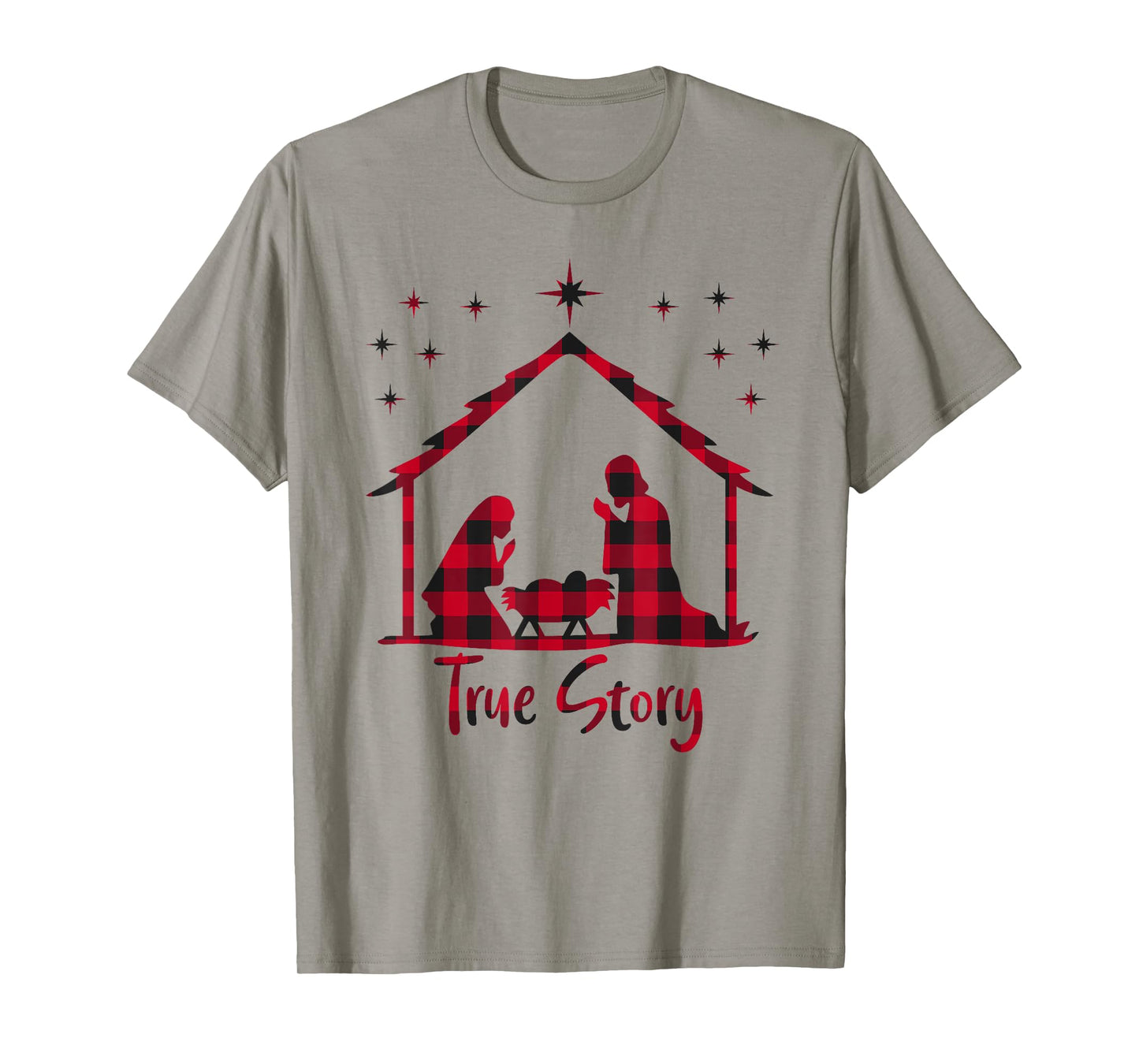 Red Plaid True Story of Jesus Birth Christmas Nativity T-Shirt