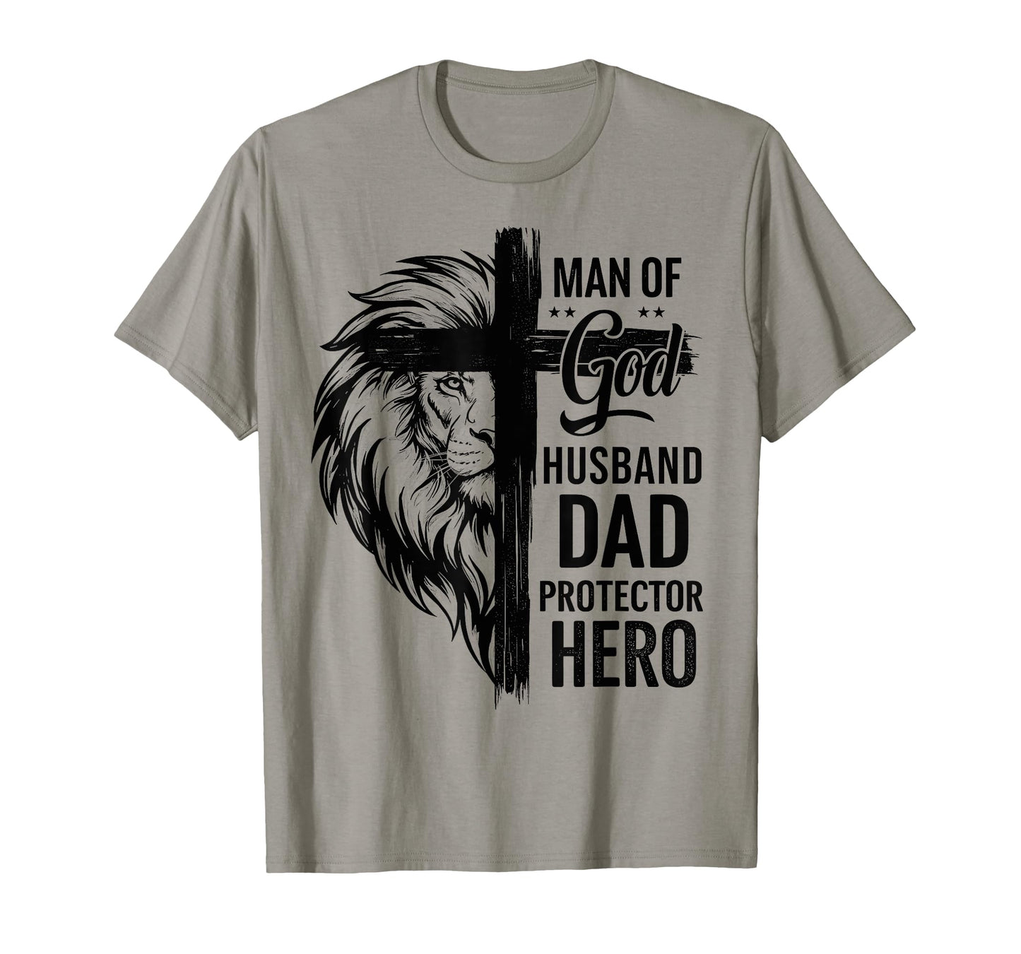 Christian Cross Man of-God Husband Dad Protector Hero Lion T-Shirt