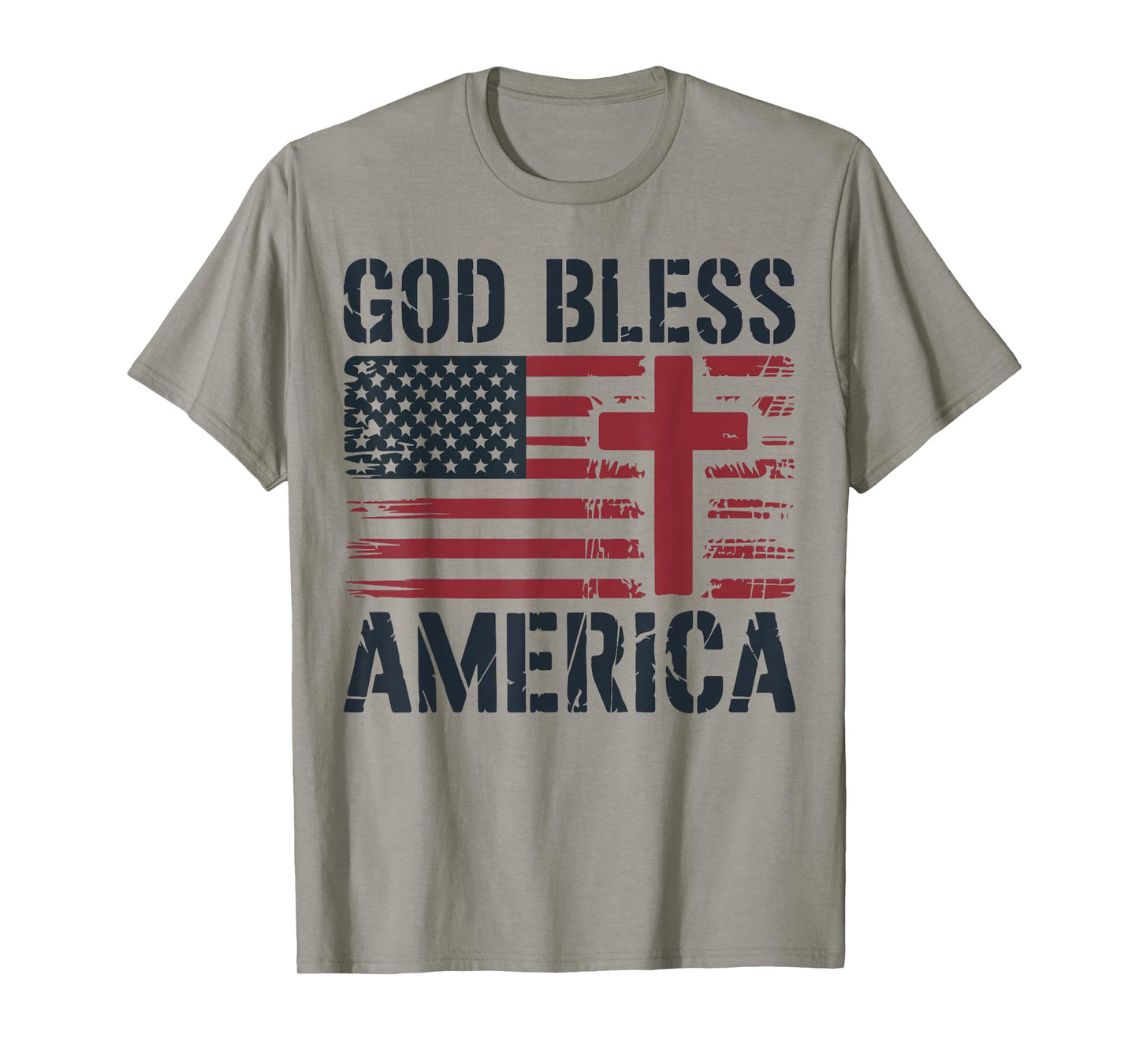 Mens God Bless American Flag Christian Patriotic Cross Jesus T-Shirt