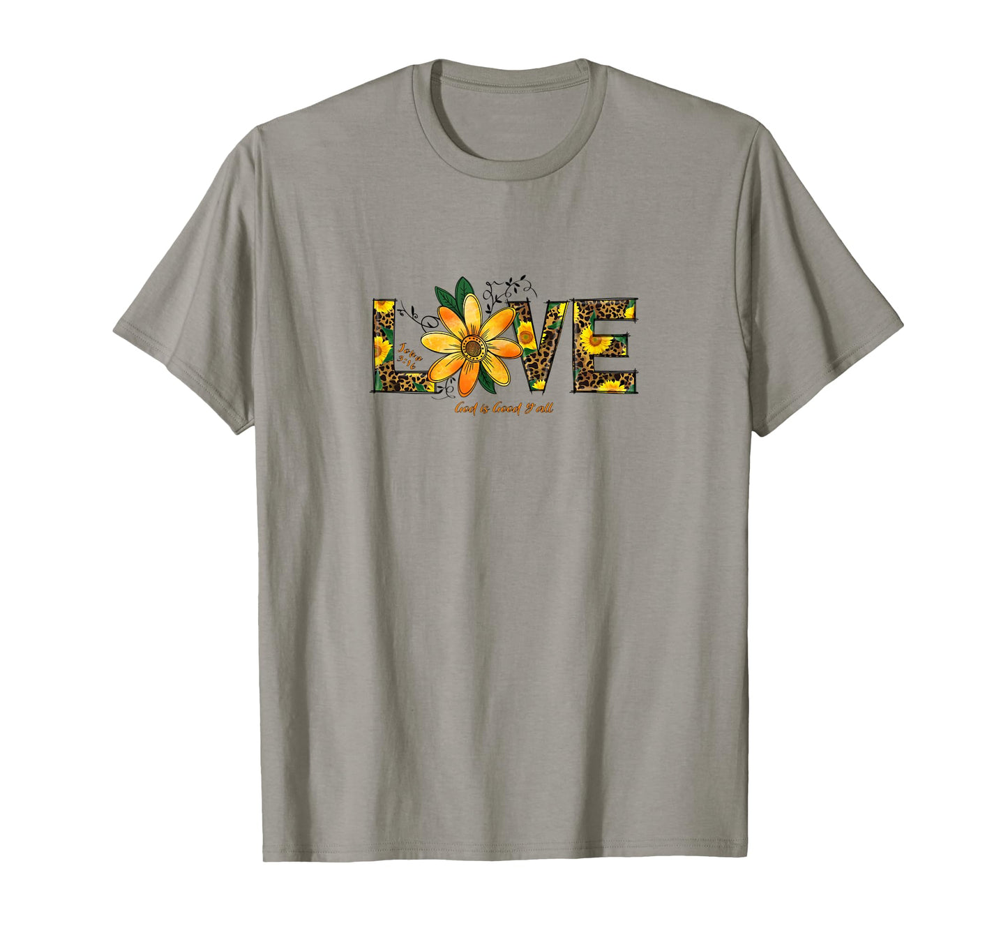 LOVE Leopard and Sunflowers, John 3:16 Christian Scripture T-Shirt