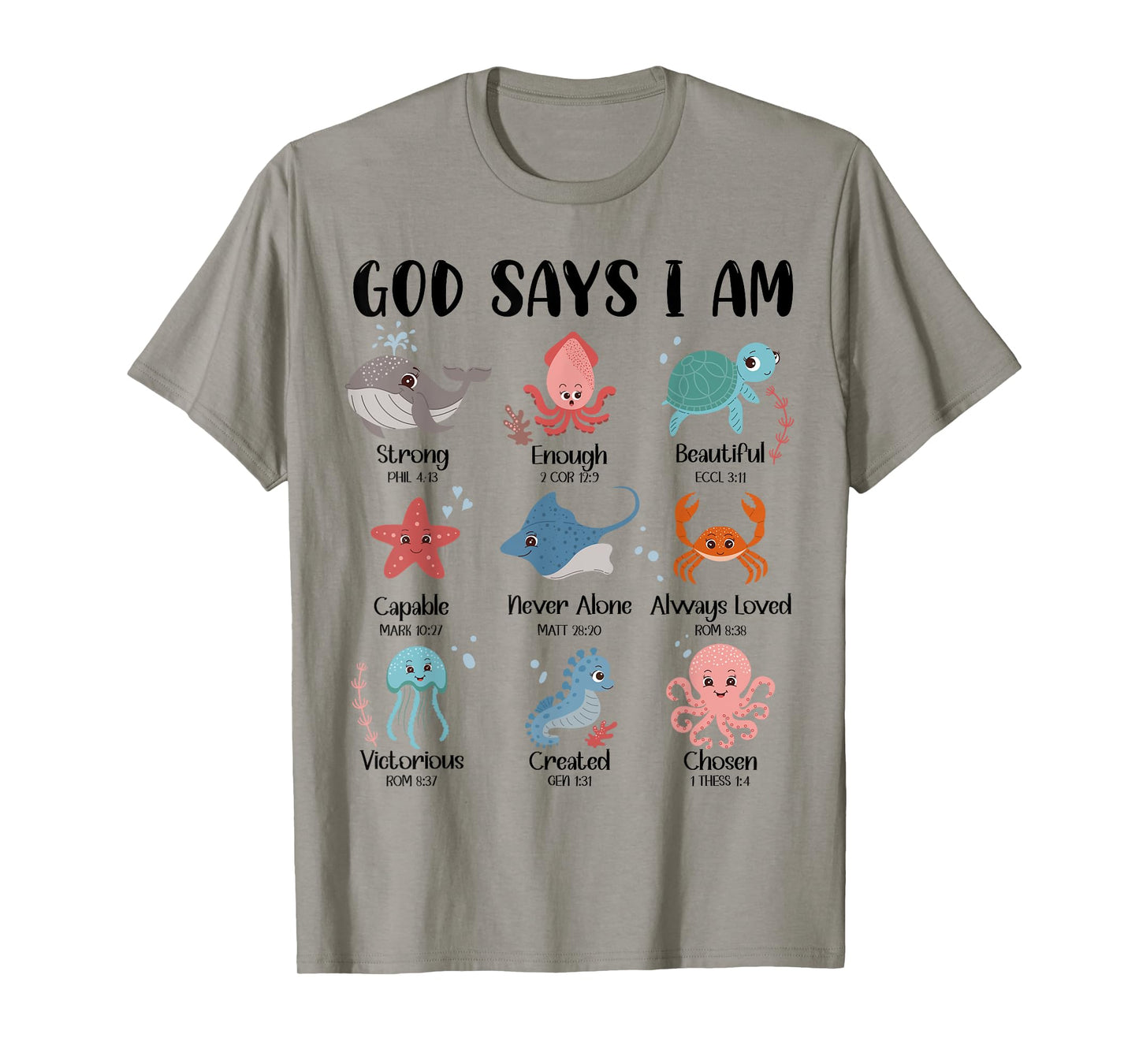God Says I Am Christian Boys Girls Kids Sea Ocean Animals T-Shirt