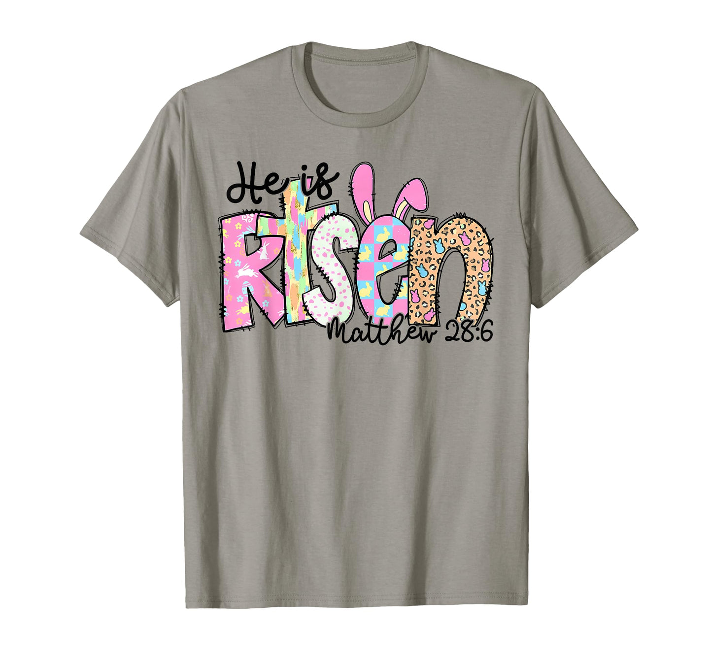He Is Risen Bunny Christian Cross Happy Easter Day Men Women T-Shirt