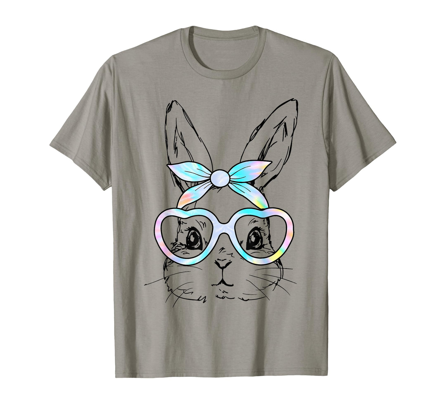 Cute Bunny Rabbit Face Tie Dye Glasses Girl Happy Easter Day T-Shirt