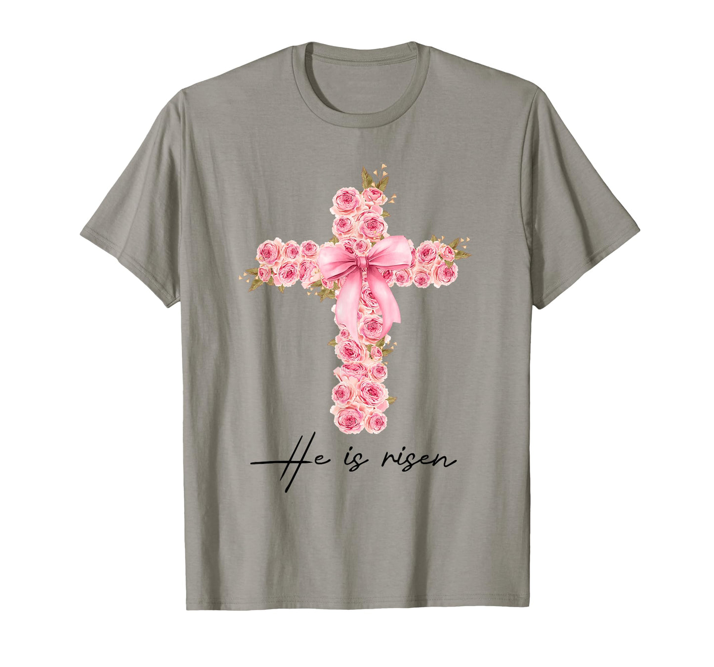 He Is Risen Coquette Bow Floral Cross Faith Easter Christian T-Shirt